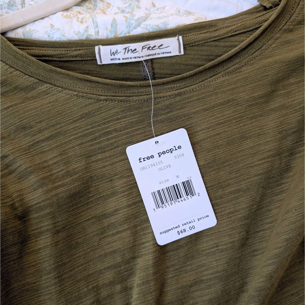 Free People We the Free Natasha Long Sleeve Tee Olive Green Size Medium NWT - Picture 3 of 7